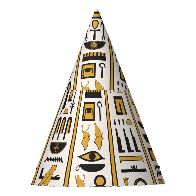 Egyptian Hieroglyphs: Yellow-Black Seamless. Party Hat (Front)