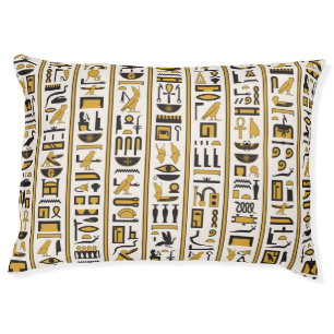 Egyptian Hieroglyphs: Yellow-Black Seamless. Pet Bed