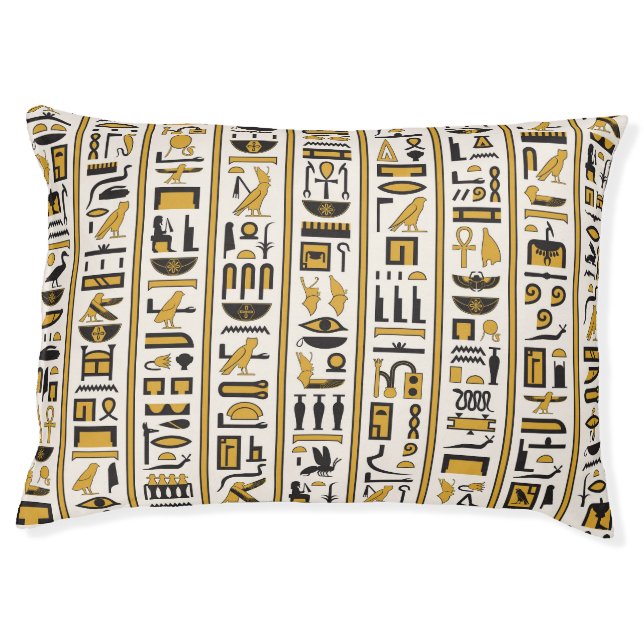 Egyptian Hieroglyphs: Yellow-Black Seamless. Pet Bed (Front)