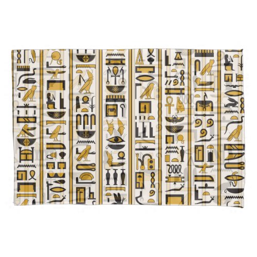 Egyptian Hieroglyphs Yellow_Black Seamless Pillow Case
