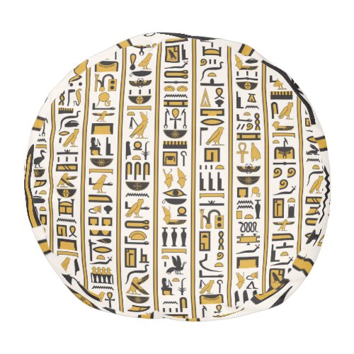 Egyptian Hieroglyphs Yellow_Black Seamless Pouf