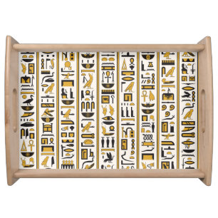 Egyptian Hieroglyphs: Yellow-Black Seamless. Serving Tray