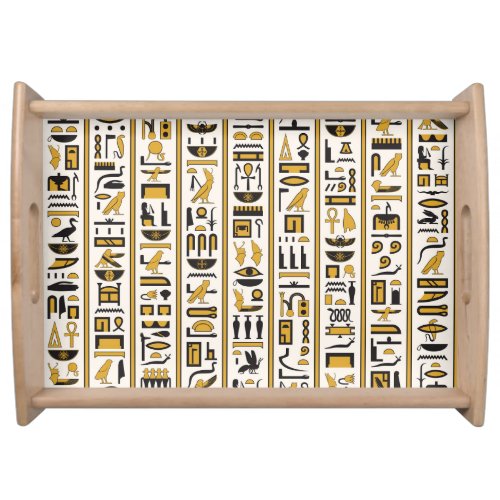 Egyptian Hieroglyphs Yellow_Black Seamless Serving Tray