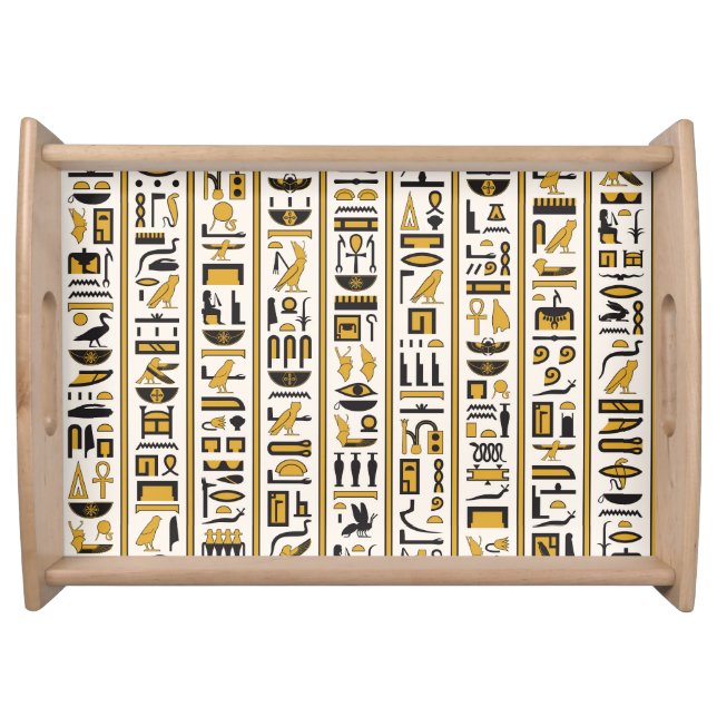 Egyptian Hieroglyphs: Yellow-Black Seamless. Serving Tray (Front)