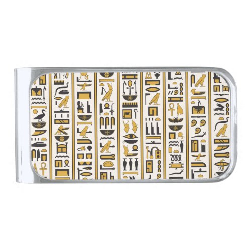Egyptian Hieroglyphs Yellow_Black Seamless Silver Finish Money Clip