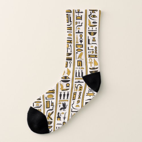 Egyptian Hieroglyphs Yellow_Black Seamless Socks