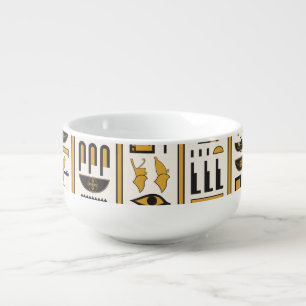 Egyptian Hieroglyphs: Yellow-Black Seamless. Soup Mug