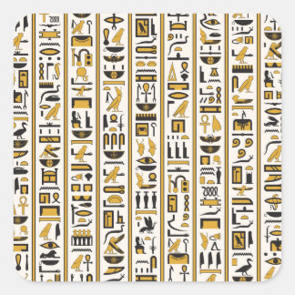 Egyptian Hieroglyphs: Yellow-Black Seamless. Square Sticker