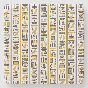 Egyptian Hieroglyphs: Yellow-Black Seamless. Stone Coaster