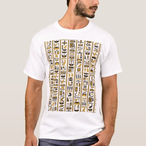 Egyptian Hieroglyphs Yellow_Black Seamless T_Shirt