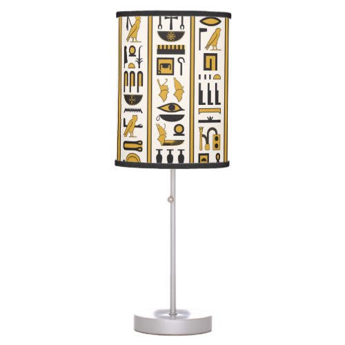 Egyptian Hieroglyphs Yellow_Black Seamless Table Lamp