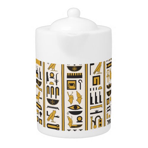 Egyptian Hieroglyphs Yellow_Black Seamless Teapot