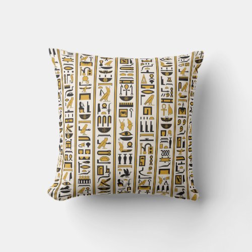 Egyptian Hieroglyphs Yellow_Black Seamless Throw Pillow