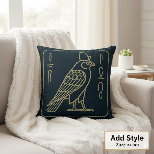 Egyptian Horus Falcon Ancient Hieroglyph Decor Throw Pillow