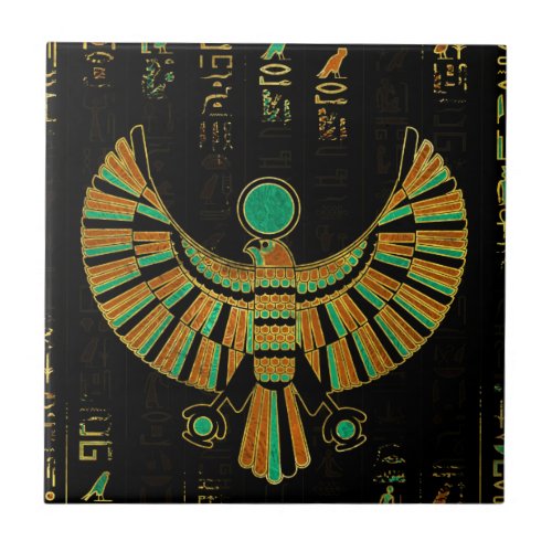 Egyptian Horus Falcon gold and color crystal Tile