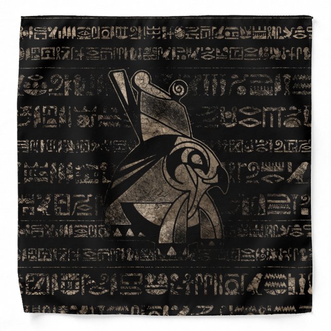 Egyptian Horus -vintage gold on black Bandana (Front)