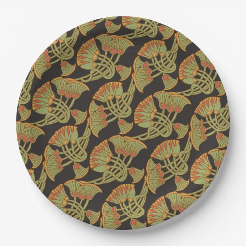 Egyptian Lotus and Papyrus Black Paper Plate