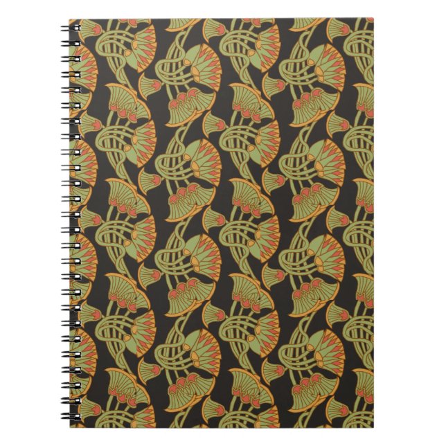 Egyptian Lotus and Papyrus, Black Spiral Notebook (Front)