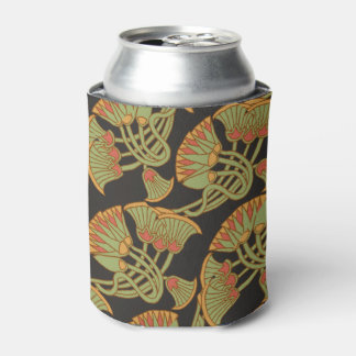 Egyptian Lotus and Papyrus on Black Can Cooler