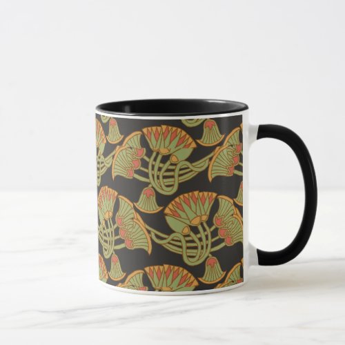 Egyptian Lotus and Papyrus on Black Coffee Mug