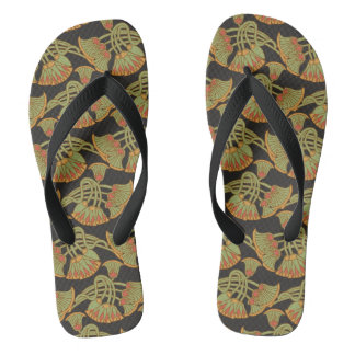 Egyptian Lotus and Papyrus on Black Flip Flops