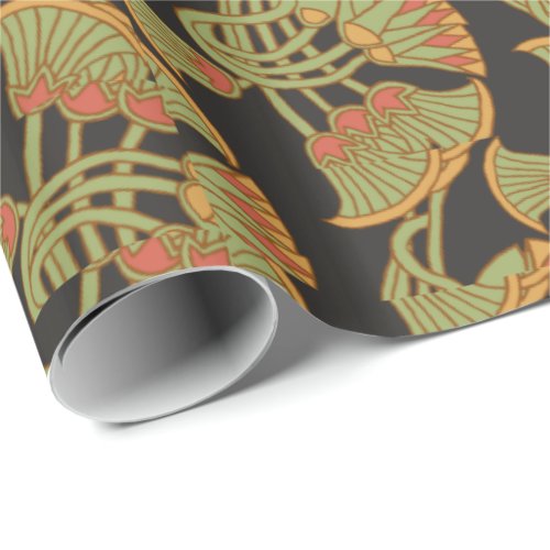Egyptian Lotus and Papyrus on Black Wrapping Paper