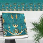 Egyptian Lotus Border - Turquoise Marble and Gold Ceramic Tile<br><div class="desc">Egyptian Lotus Border - Turquoise Marble and Gold</div>