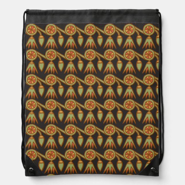 Egyptian Lotus Flower on Black Drawstring Backpack (Front)