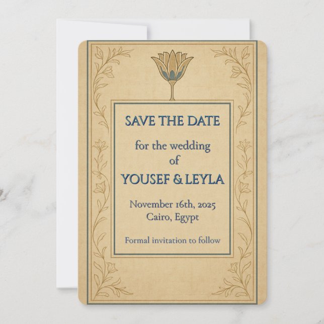 Egyptian Lotus Gold Save the Date Card (Front)