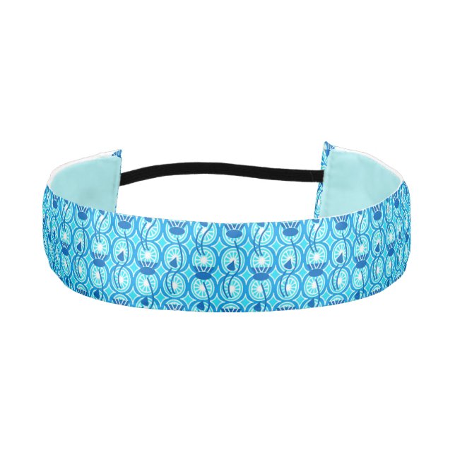 Egyptian Lotus pattern, cobalt and turquoise Athletic Headband (Front)