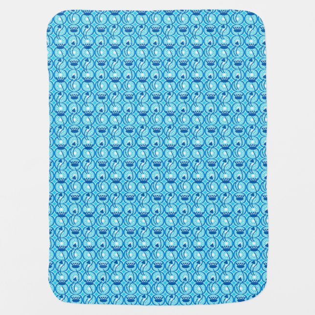 Egyptian Lotus pattern, cobalt and turquoise Baby Blanket (Front)