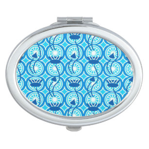 Egyptian Lotus pattern, cobalt and turquoise Compact Mirror