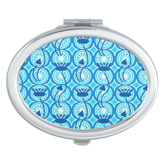 Egyptian Lotus pattern, cobalt and turquoise Compact Mirror (Front)