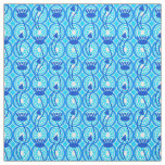 Egyptian Lotus pattern, cobalt and turquoise Fabric