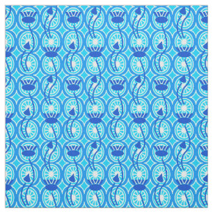 Egyptian Lotus pattern, cobalt and turquoise Fabric