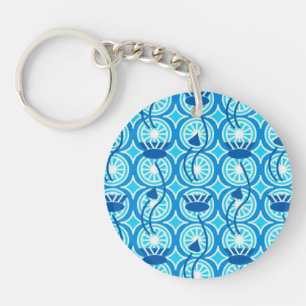 Egyptian Lotus pattern, cobalt and turquoise Keychain