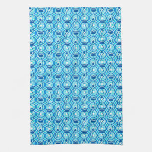 Egyptian Lotus pattern, cobalt and turquoise Kitchen Towel