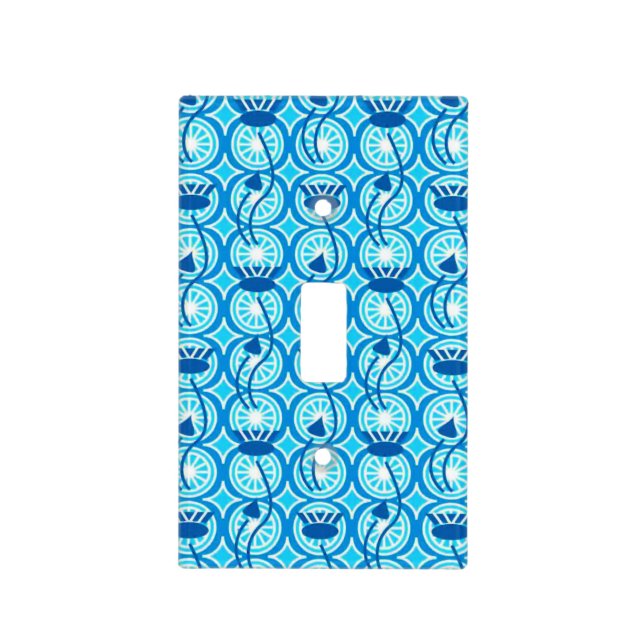Egyptian Lotus pattern, cobalt and turquoise Light Switch Cover (Front)