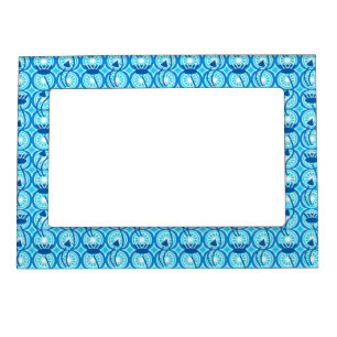 Egyptian Lotus pattern, cobalt and turquoise Magnetic Picture Frame
