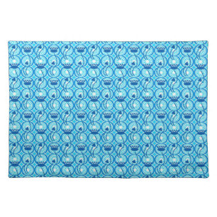 Egyptian Lotus pattern, cobalt and turquoise Placemat