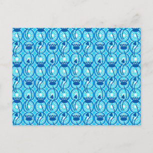 Egyptian Lotus pattern, cobalt and turquoise Postcard