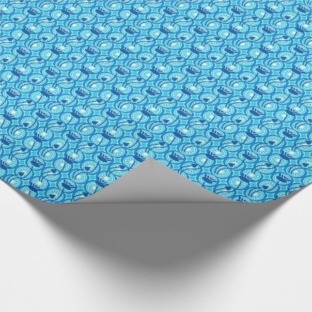 Egyptian Lotus pattern, cobalt and turquoise Wrapping Paper (Corner)