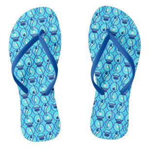 Egyptian Lotus Pattern, Cobalt Blue and Turquoise Flip Flops