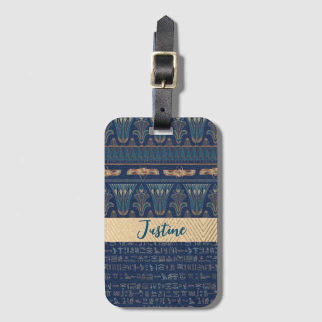  Egyptian Lotus Scarab Hieroglyphs Personalized  Luggage Tag (Front Vertical)