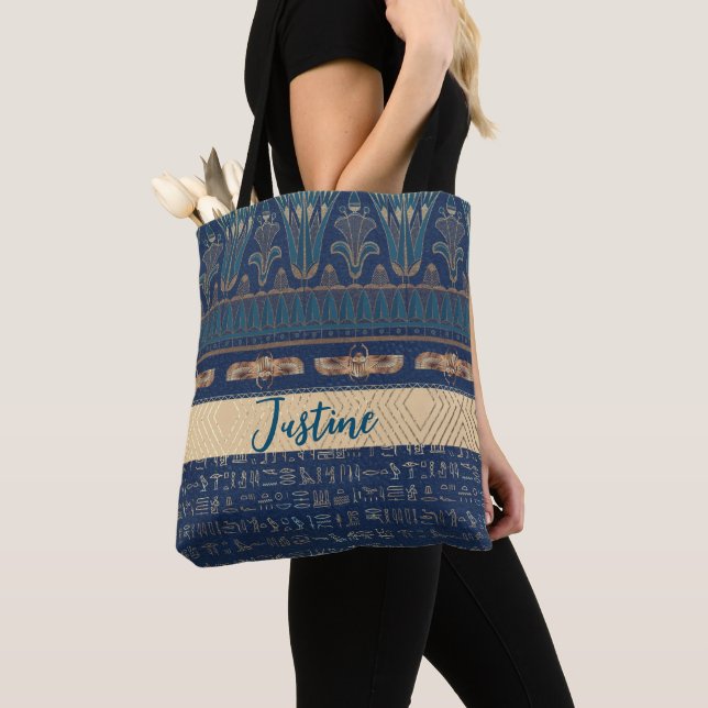  Egyptian Lotus Scarab Hieroglyphs Personalized Tote Bag (Close Up)