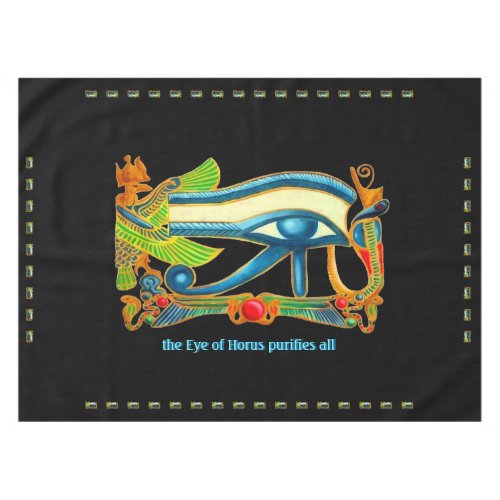 Egyptian Lucky Charm _ Eye Of Horus on Teal Tablecloth