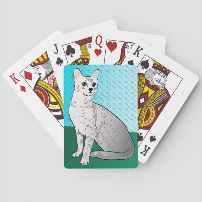 Egyptian Mau Cat - aqua background Poker Cards (Back)