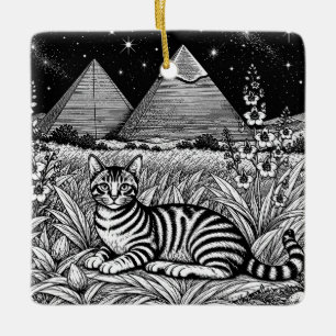 Egyptian Mau Cat Beneath the Pyramids Ceramic Ornament