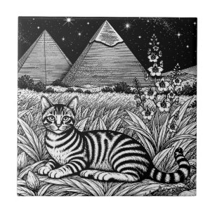 Egyptian Mau Cat Beneath the Pyramids Ceramic Tile