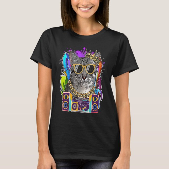 Egyptian Mau Cat Hip Hop 90s Rap Music T-Shirt (Front)